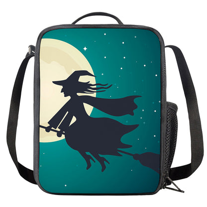Full Moon Halloween Flying Witch Print Crossbody Lunch Bag