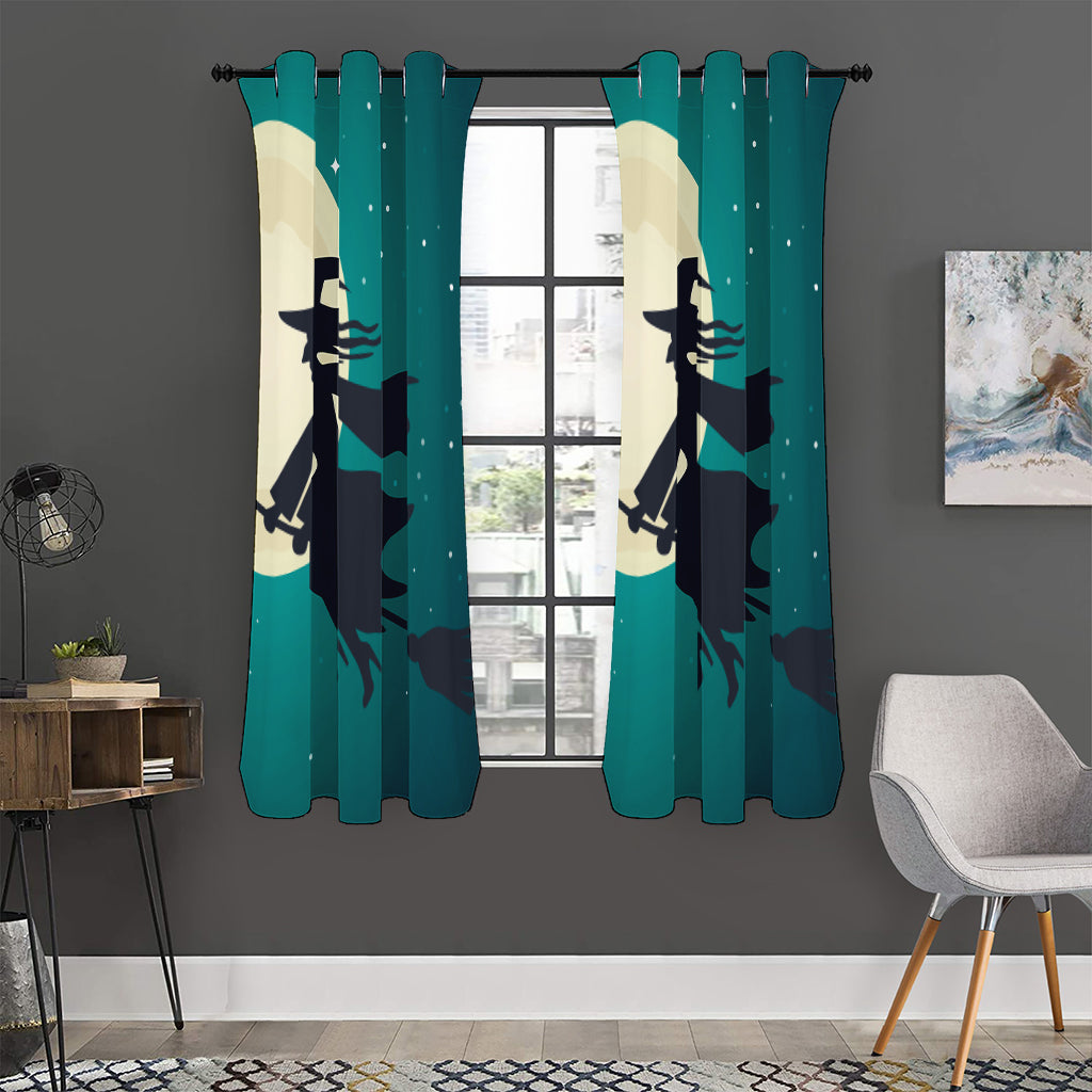 Full Moon Halloween Flying Witch Print Curtain