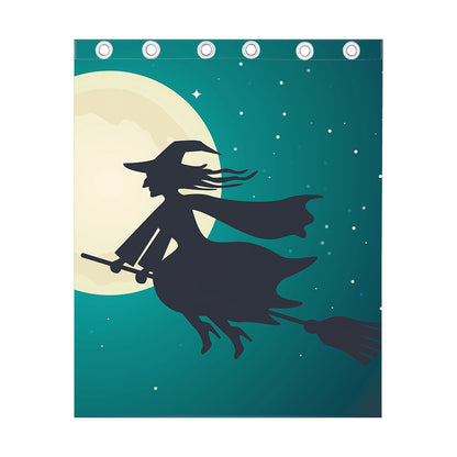 Full Moon Halloween Flying Witch Print Curtain