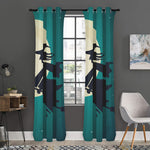 Full Moon Halloween Flying Witch Print Curtain