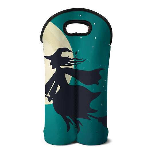 Full Moon Halloween Flying Witch Print Double Neoprene Wine Tote