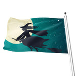 Full Moon Halloween Flying Witch Print Flag