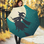 Full Moon Halloween Flying Witch Print Foldable Umbrella
