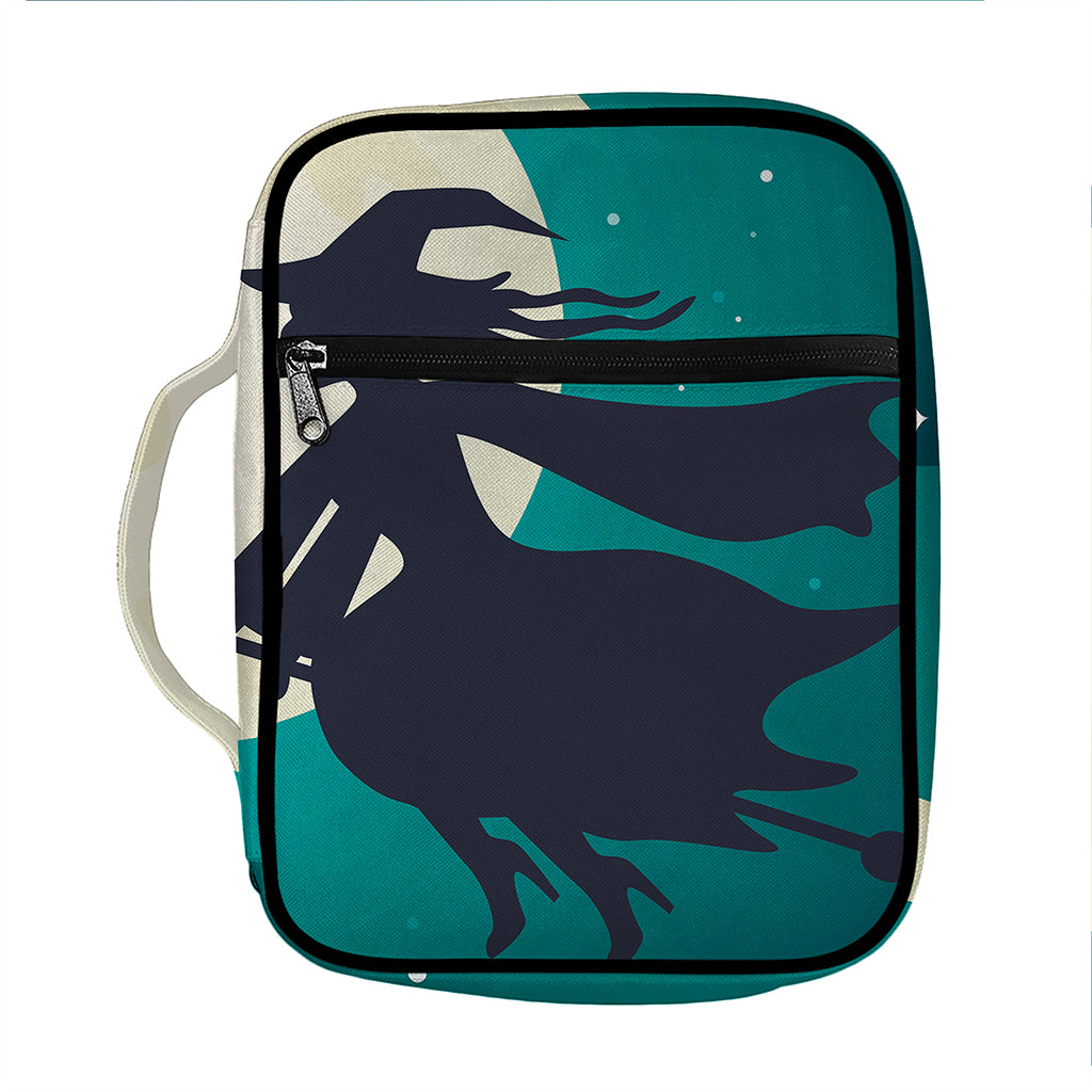 Full Moon Halloween Flying Witch Print Front Pocket Bible Bag