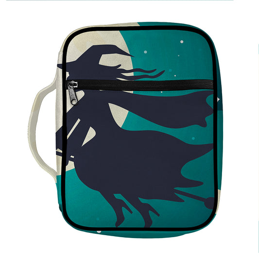 Full Moon Halloween Flying Witch Print Front Pocket Bible Bag