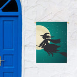 Full Moon Halloween Flying Witch Print Garden Flag