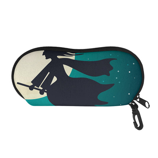 Full Moon Halloween Flying Witch Print Glasses Case
