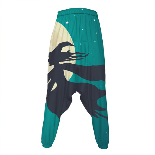 Full Moon Halloween Flying Witch Print Hammer Pants
