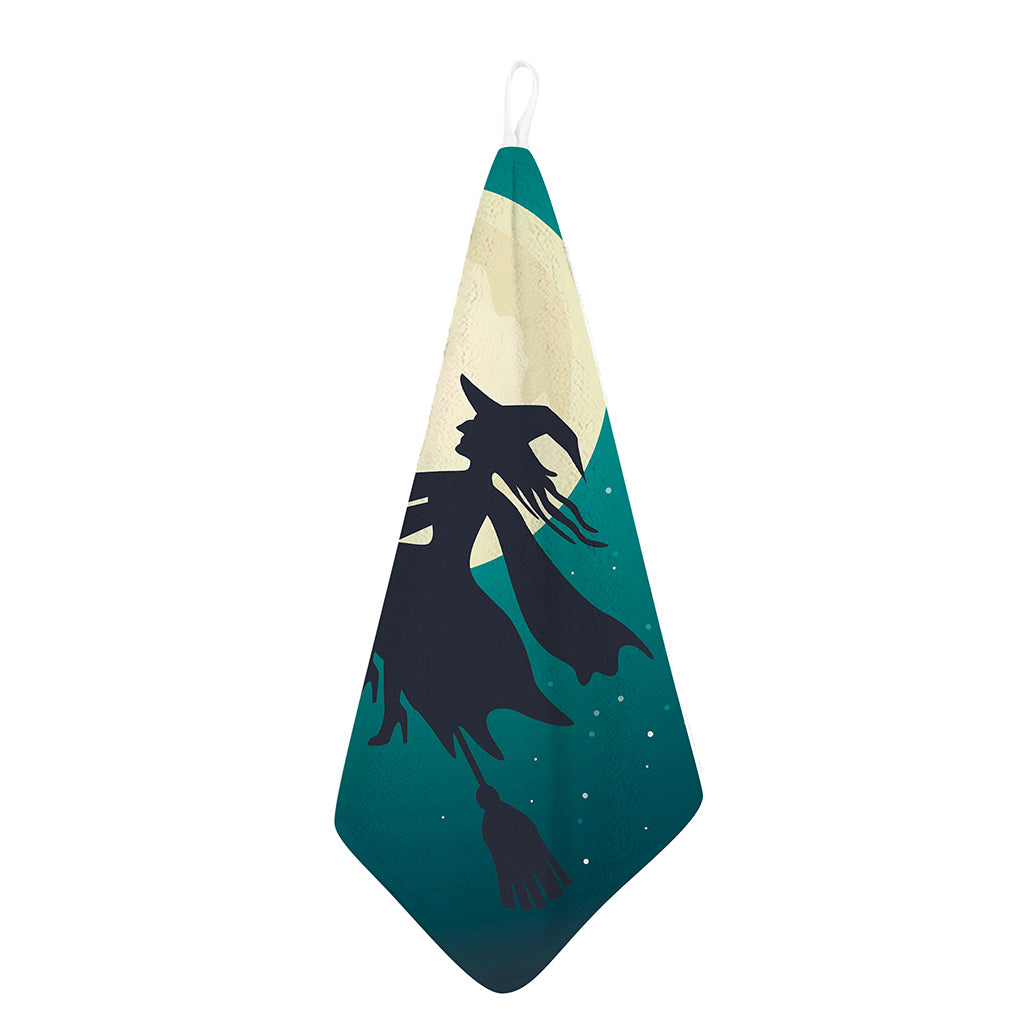 Full Moon Halloween Flying Witch Print Hand Towel
