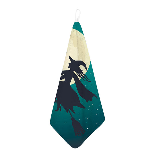 Full Moon Halloween Flying Witch Print Hand Towel