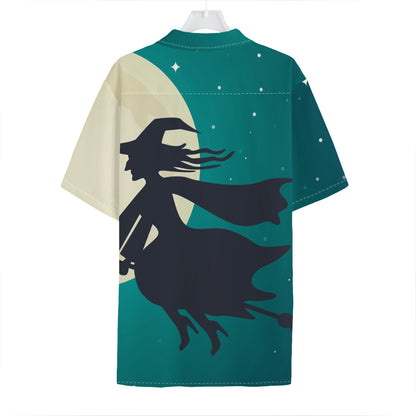 Full Moon Halloween Flying Witch Print Hawaiian Shirt