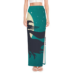 Full Moon Halloween Flying Witch Print High Slit Maxi Skirt