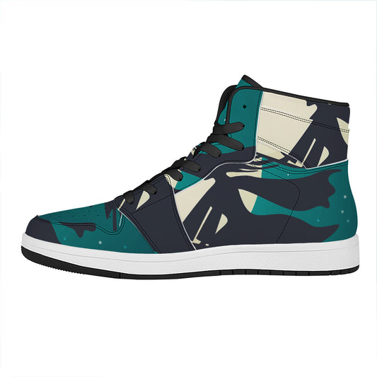 Full Moon Halloween Flying Witch Print High Top Leather Sneakers