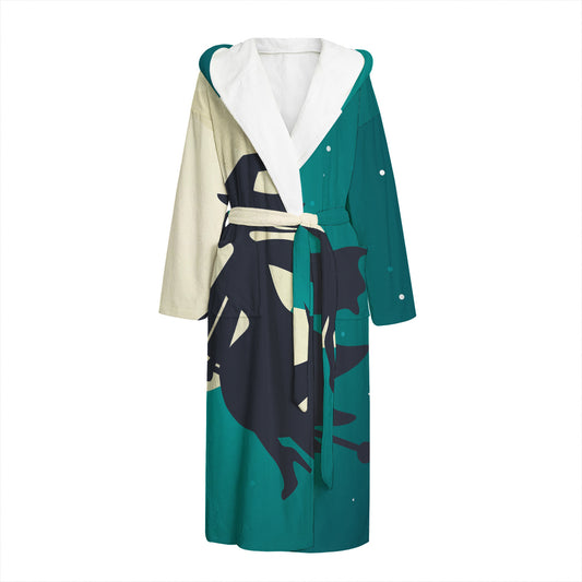 Full Moon Halloween Flying Witch Print Hooded Bathrobe