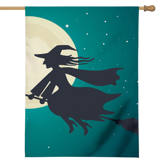 Full Moon Halloween Flying Witch Print House Flag