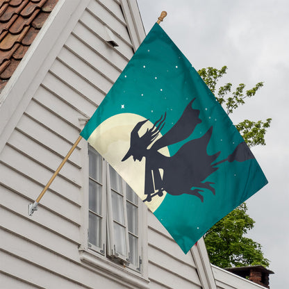 Full Moon Halloween Flying Witch Print House Flag