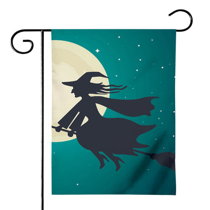 Full Moon Halloween Flying Witch Print House Flag