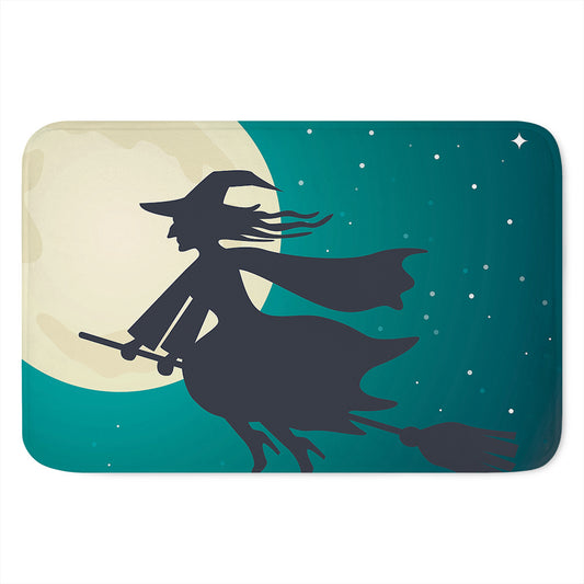 Full Moon Halloween Flying Witch Print Indoor Door Mat