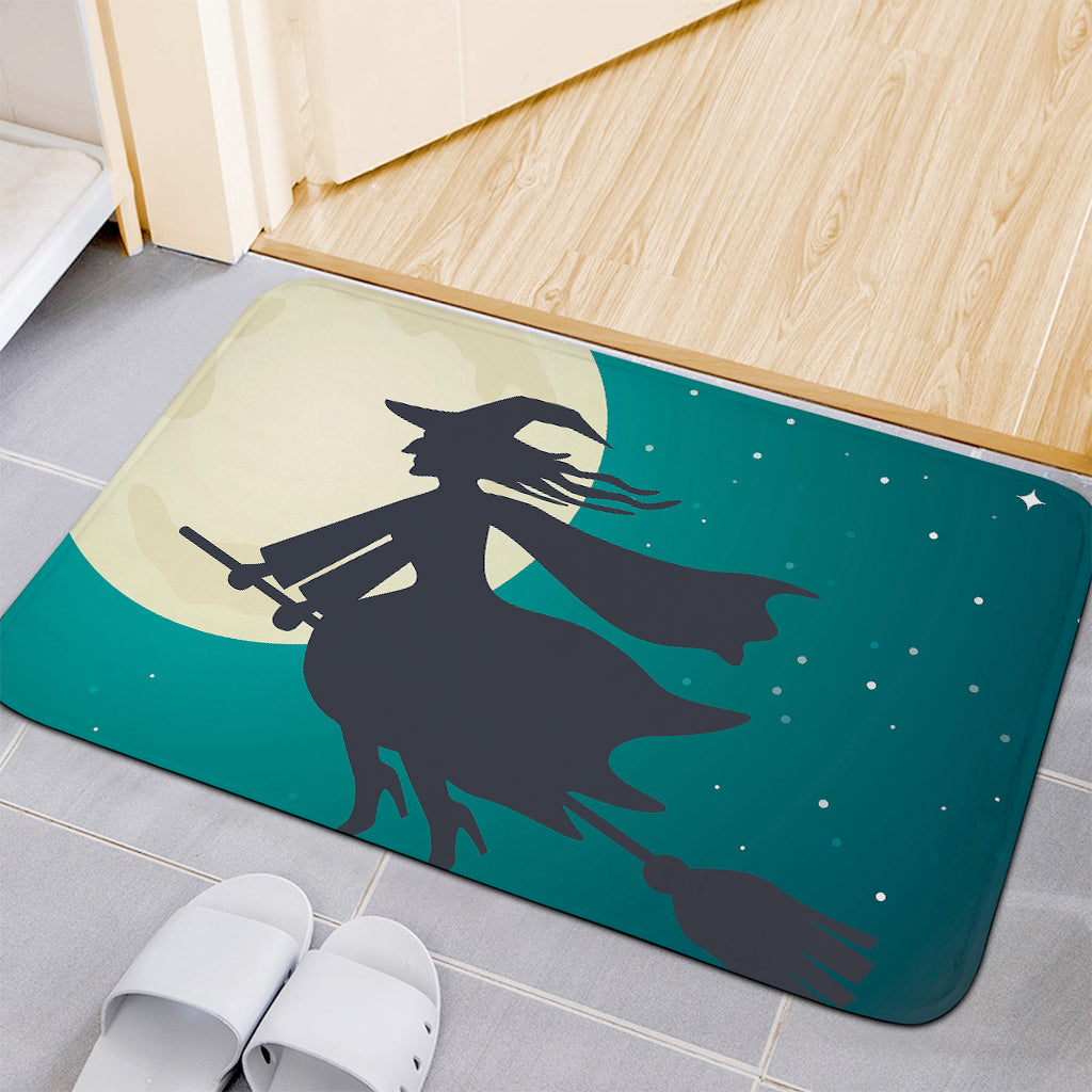 Full Moon Halloween Flying Witch Print Indoor Door Mat