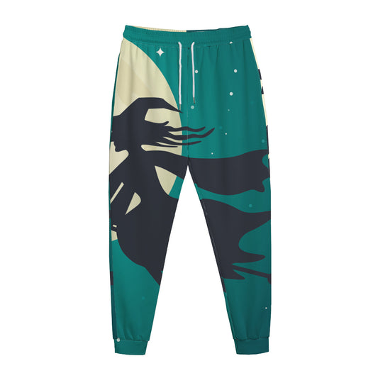 Full Moon Halloween Flying Witch Print Jogger Pants
