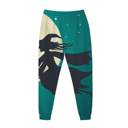Full Moon Halloween Flying Witch Print Jogger Pants