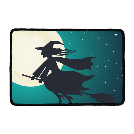 Full Moon Halloween Flying Witch Print Kitchen Mat