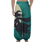 Full Moon Halloween Flying Witch Print Lantern Pants