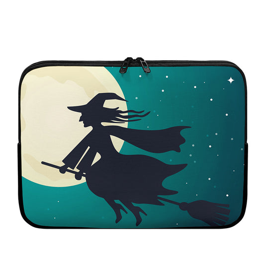 Full Moon Halloween Flying Witch Print Laptop Sleeve