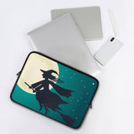 Full Moon Halloween Flying Witch Print Laptop Sleeve