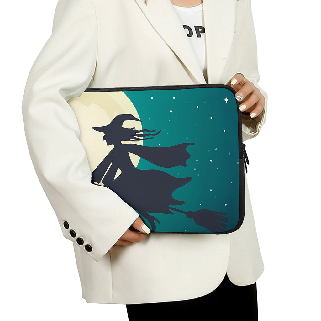 Full Moon Halloween Flying Witch Print Laptop Sleeve