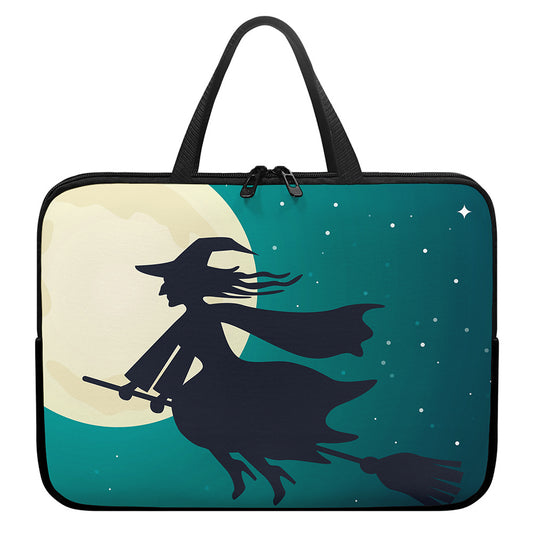 Full Moon Halloween Flying Witch Print Laptop Sleeve With Handle