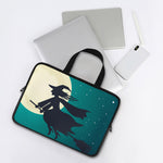 Full Moon Halloween Flying Witch Print Laptop Sleeve With Handle
