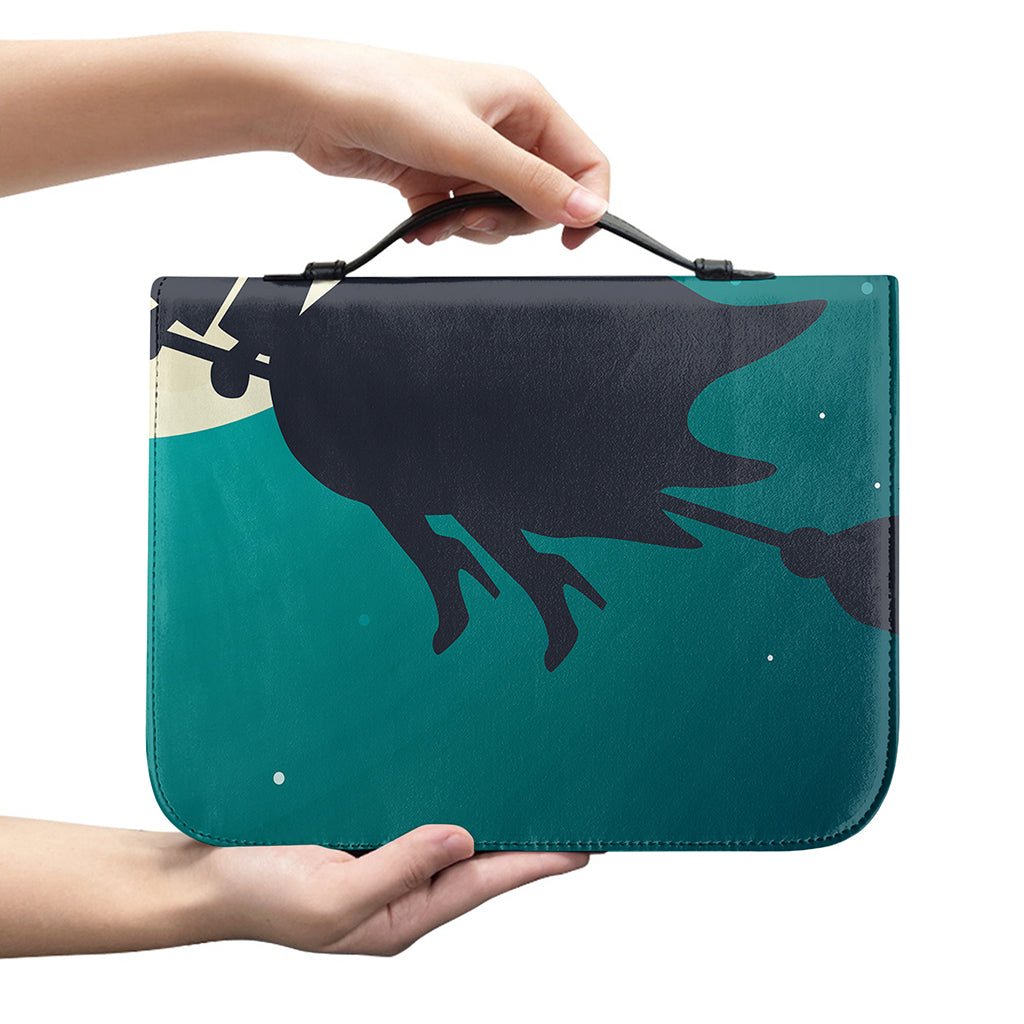 Full Moon Halloween Flying Witch Print Leather Bible Cover