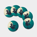 Full Moon Halloween Flying Witch Print Leather Coaster Set