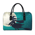 Full Moon Halloween Flying Witch Print Leather Duffel Bag