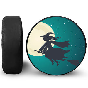 Full Moon Halloween Flying Witch Print Leather Spare Tire Cover