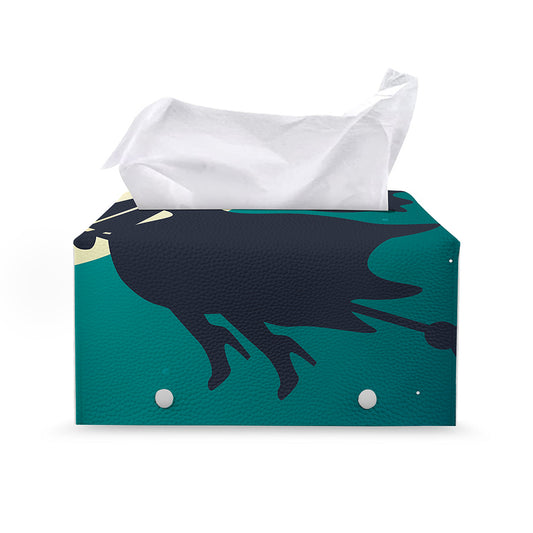 Full Moon Halloween Flying Witch Print Leather Tissue Box Cover