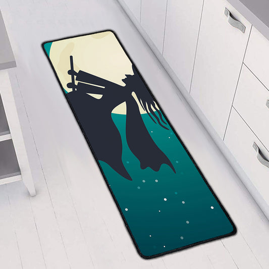 Full Moon Halloween Flying Witch Print Long Kitchen Mat