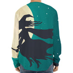 Full Moon Halloween Flying Witch Print Long Sleeve Baseball Jersey
