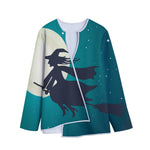 Full Moon Halloween Flying Witch Print Long Sleeve Short Coat