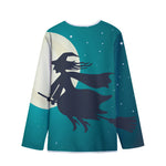 Full Moon Halloween Flying Witch Print Long Sleeve Short Coat