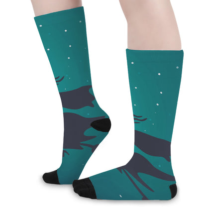 Full Moon Halloween Flying Witch Print Long Socks
