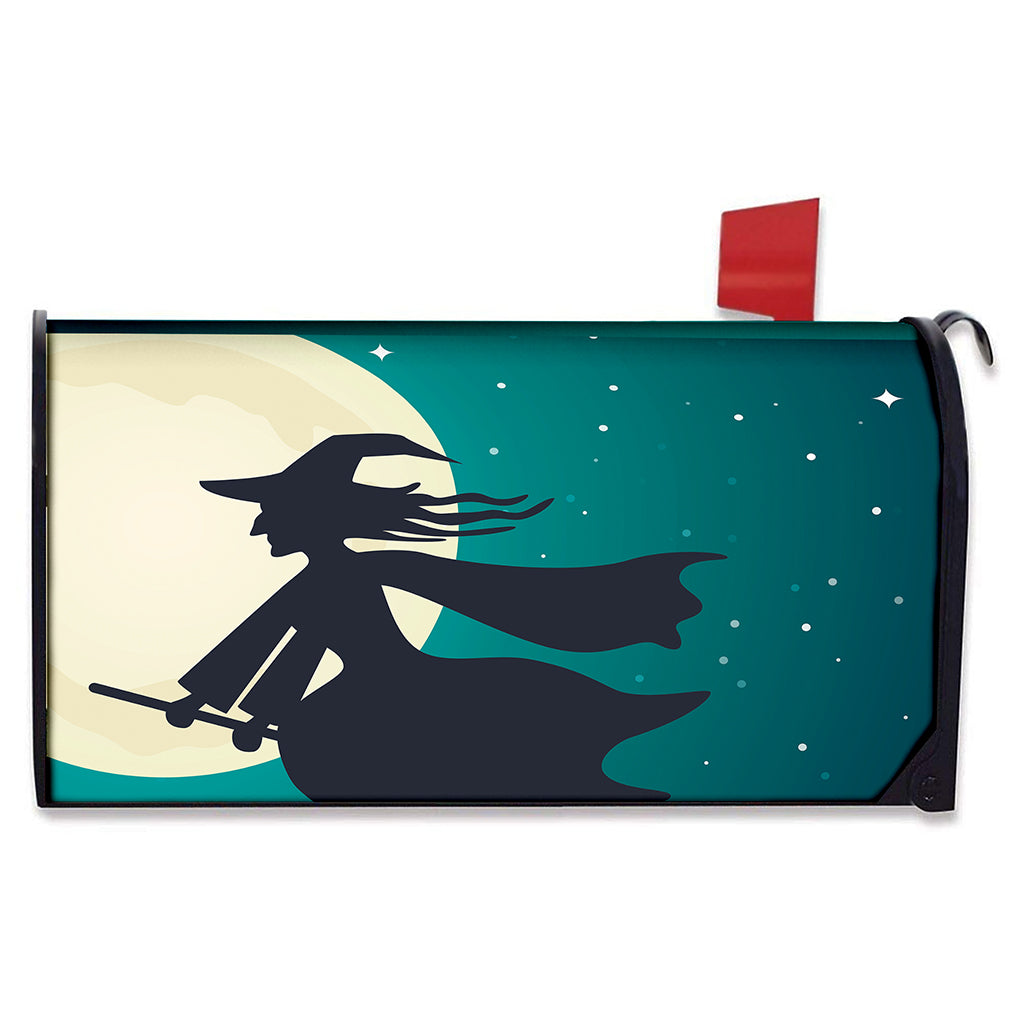 Full Moon Halloween Flying Witch Print Mailbox Cover