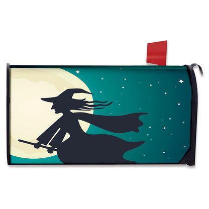 Full Moon Halloween Flying Witch Print Mailbox Cover