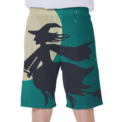 Full Moon Halloween Flying Witch Print Men's Beach Shorts