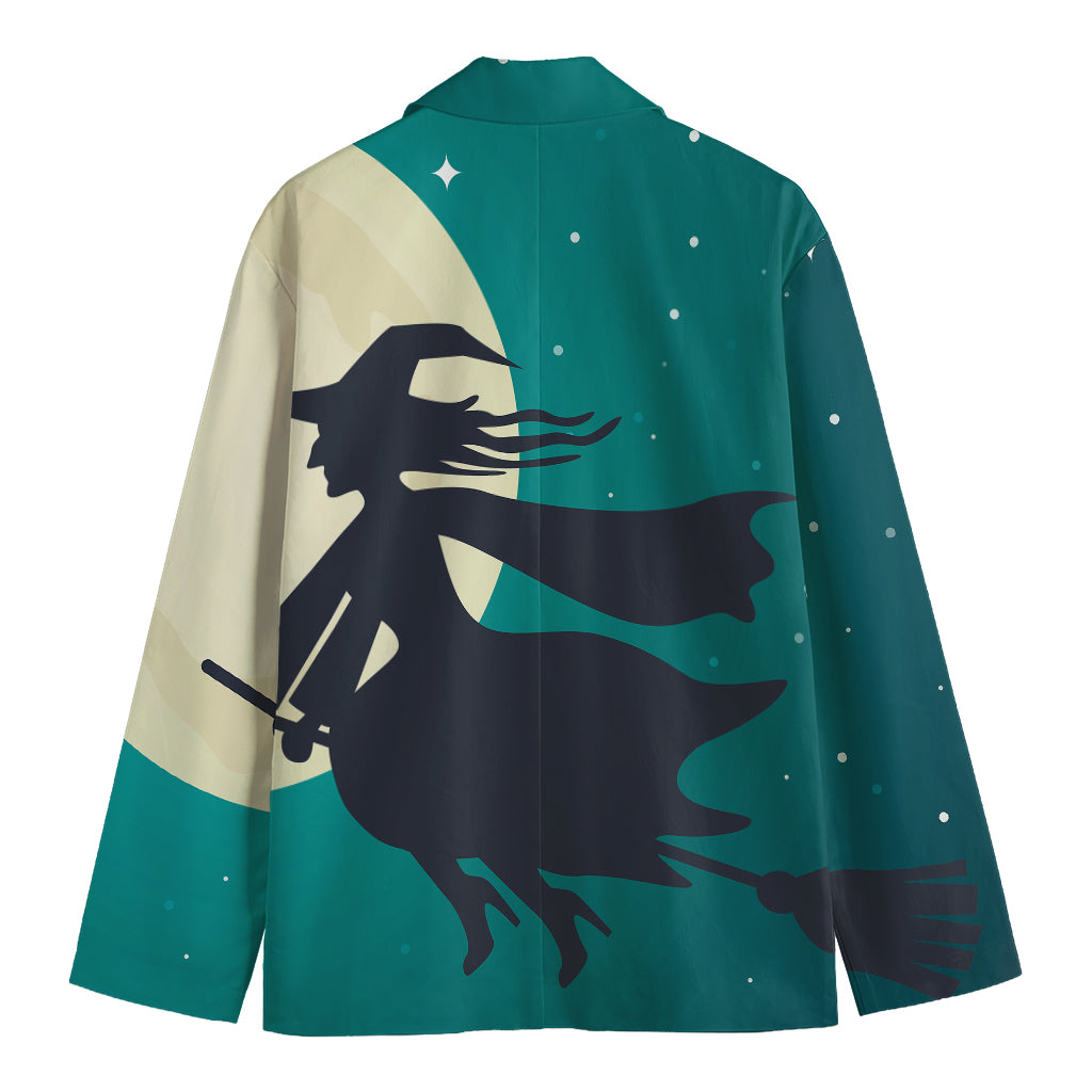 Full Moon Halloween Flying Witch Print Men's Blazer