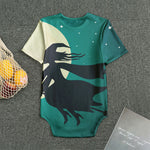 Full Moon Halloween Flying Witch Print Men's Bodysuit