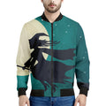 Full Moon Halloween Flying Witch Print Men's Bomber Jacket