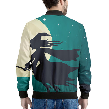 Full Moon Halloween Flying Witch Print Men's Bomber Jacket