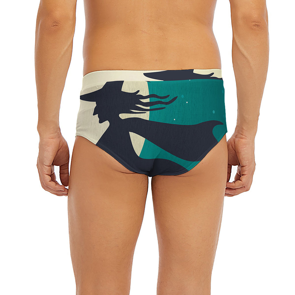 Full Moon Halloween Flying Witch Print Men's Briefs